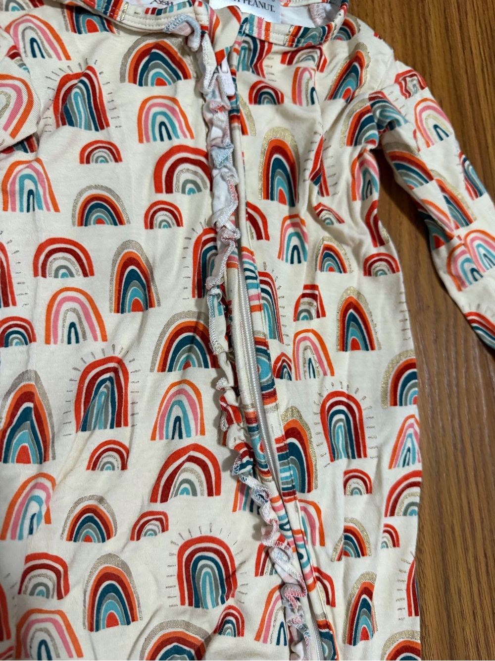 Posh Peanut Skyla Rainbow Ruffle Trim baby footie pajama sleeper size 12-18mo - Picture 3 of 9